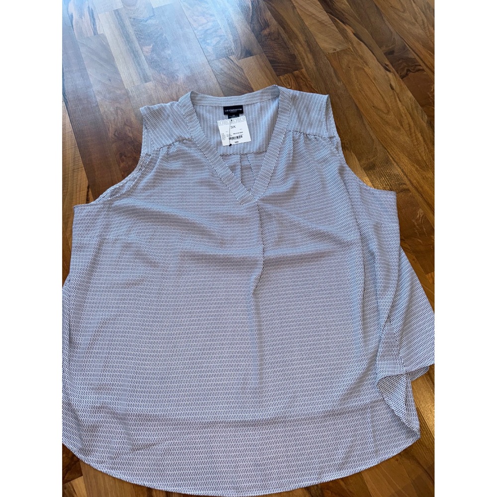 Liz Claiborne Blouse Womens 3X White Geo NEW Sleeveless‎ V-Neck Geometric Top